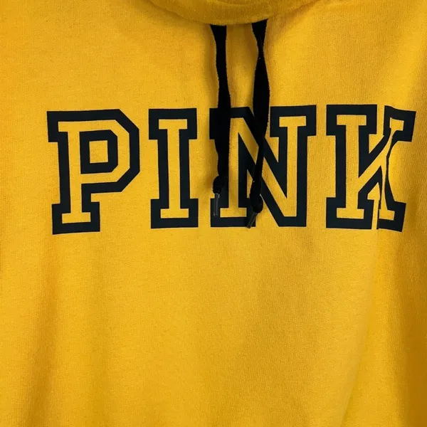 PINK Victoria's Secret Yellow Cowl Neck Graphic Sweatshirt - Size Medium - Image 2