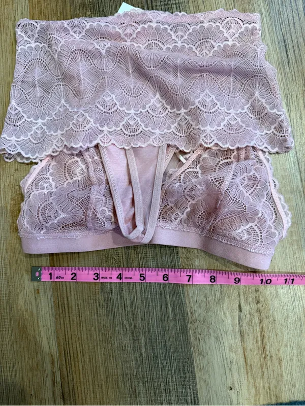 Soft Lace Bralette/Bandeau/Thong Set - Pink - Image 7