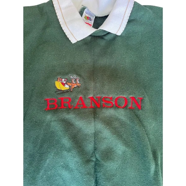 Branson Grandma‎ Green Collared Christmas Sweater Size Large Santa Sleigh - Image 5
