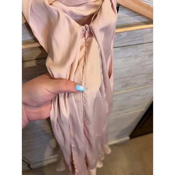 One and Only Collective Pink Satin Halter Mini Dress Ruffle Hem Open Back Size L - Image 9