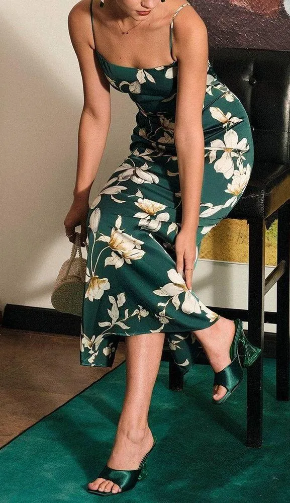 Rihoas Green Floral Slit Maxi Dress - Image 3