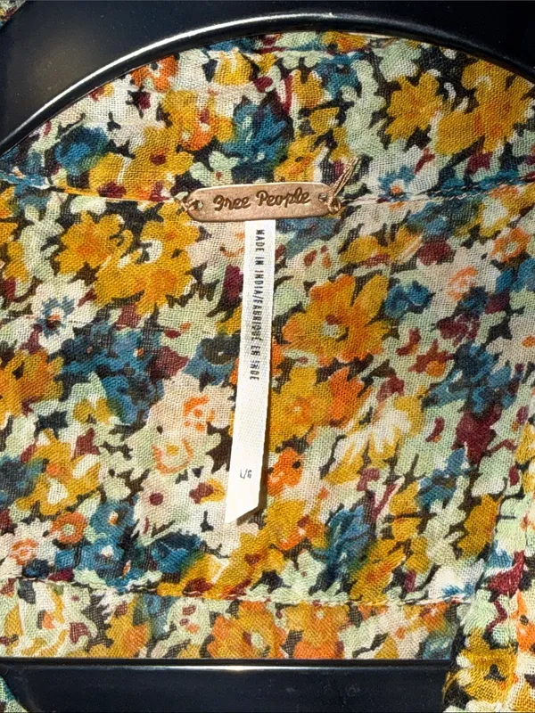 Free People Mustard Blue Floral Sleeveless Blouse - Image 2
