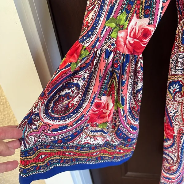 NWT Boston Proper Paisley Floral Bell Sleeve Peasant Dress Size 8 - Image 4