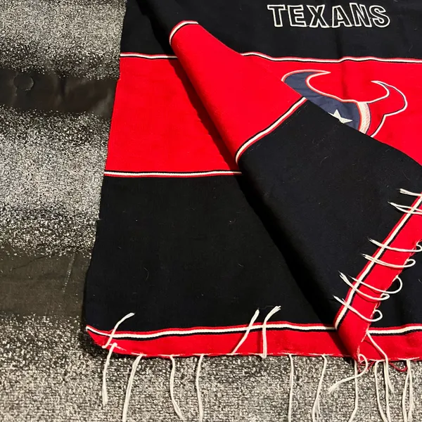 OSFA Houston Texans Striped Poncho- Red/Navy Fringe Gameday Serape - Image 7