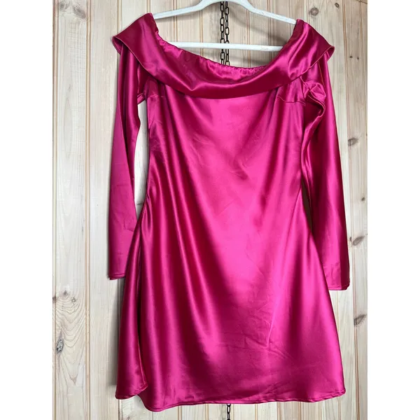 NWT Lulus Luxurious Vision Berry Pink Satin Off-the-Shoulder Mini Dress Party XL - Image 2