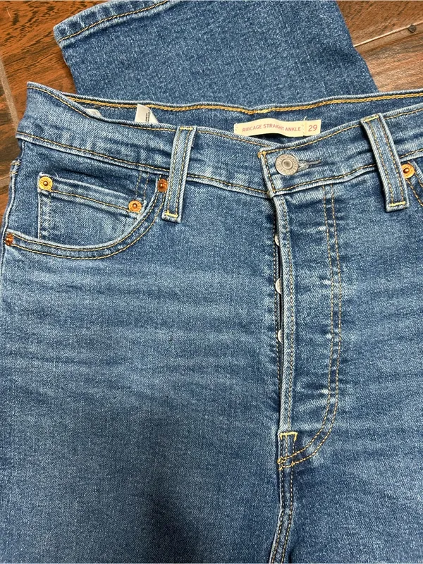 Levi’s Ribcage Straight Ankle High Rise Denim Dark Wash Jeans Stretch Womens 29 - Image 2