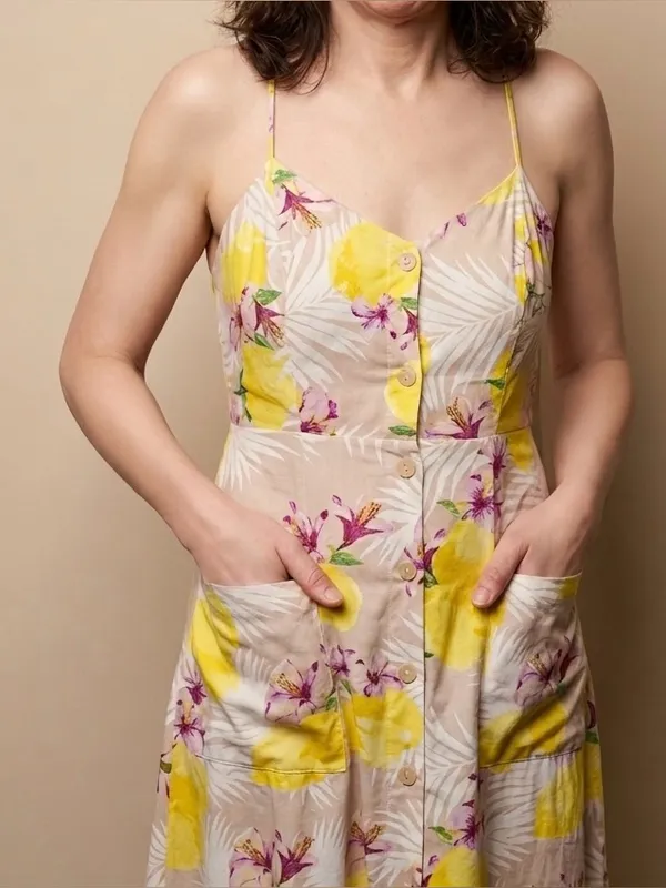 NWOT Lemon Floral Midi Linen Blend Dress - Image 4