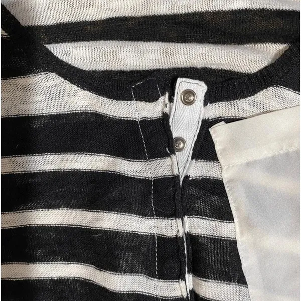 Free People‎ Knit Blouse Black White Striped Tie Front Boho Casual Size XS - Image 5