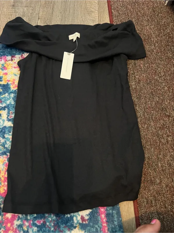 Anthropologie Nwt pilcro Off-Shoulder Black Women's ribbed twist top - Image 4