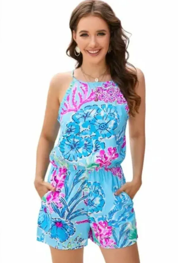 🦋 Floral Print Pocketed Frill Sleeveless Romper - Image 6