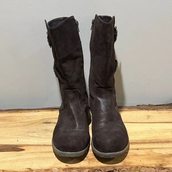 Ruff Hewn Maya Dark Brown Faux Suede‎ Moto Boots Size 8 A37 - Image 4