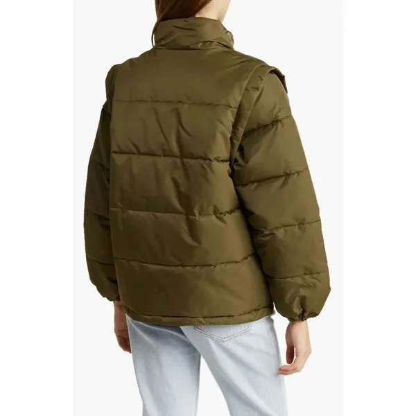 NWT!! WEWOREWHAT Zip Off Sleeve Nylon Puffer Jacket Military Olive Medium - Image 7