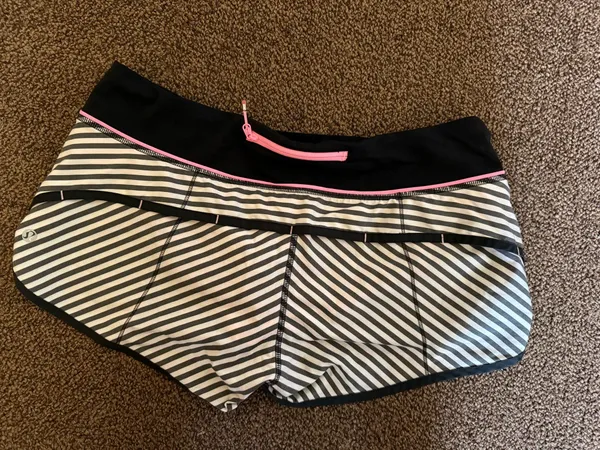Black and White and Light Pink Striped Lululemon Speed Up Shorts 2.5' - Image 2