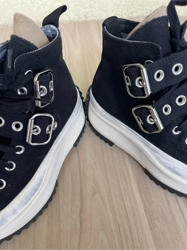 Converse Black Platform High-Top Sneakers with Silver Buckles - Image 12