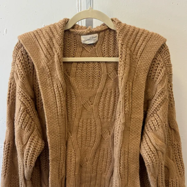 Universal Thread Brown Cable Knit Open Front Cardigan Sailor Collar Sweater - Image 4