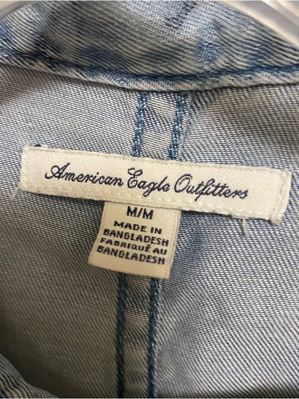 American Eagle Womens Blue Chambray Denim Shirt Dress M Medium 38” Floral READ - Image 2