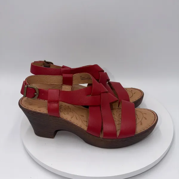 Born Carmo Red Leather Strappy Wedge Sandals Womens 9M - Image 2