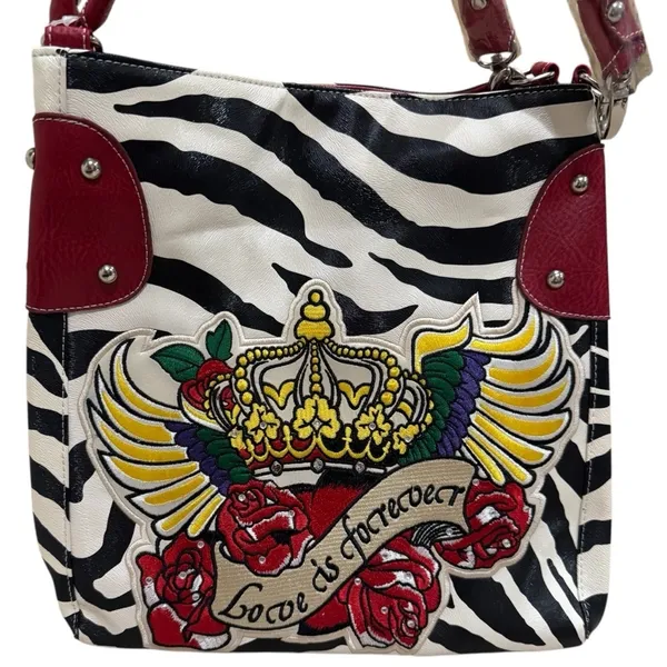 NEW Unbranded Faux Leather Zebra Print and Red‎ Big Patch Medium Hand Bag - Image 3