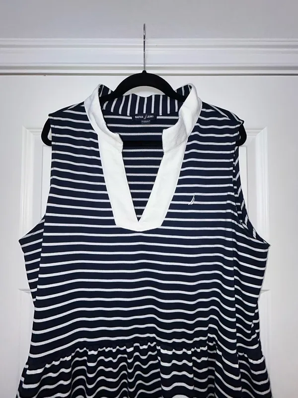 Nautica Jeans Stripe Print Ruffle Tier A-Line Dress Size XXL - Image 3