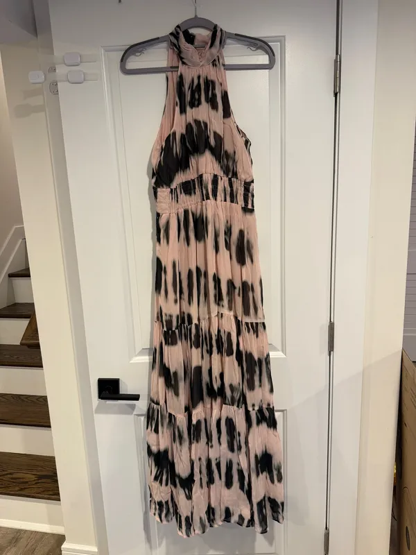 Anthropologie The Somerset Maxi Dress Halter Tiered Pink Black Tie Dye Size S - Image 3