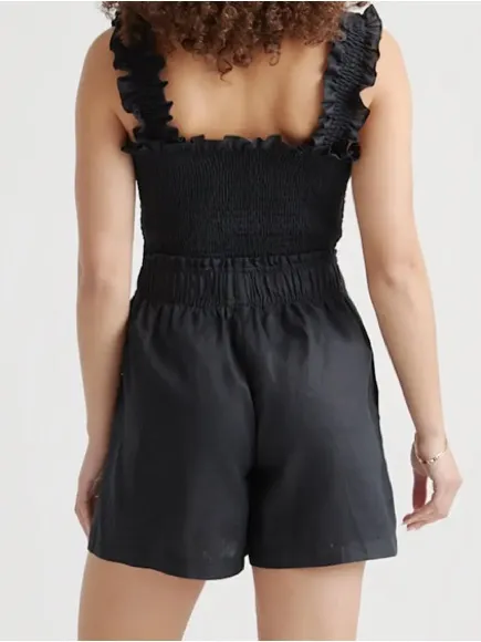 NWT QUINCE European Linen High Waisted Shorts Black Size XS - Image 3