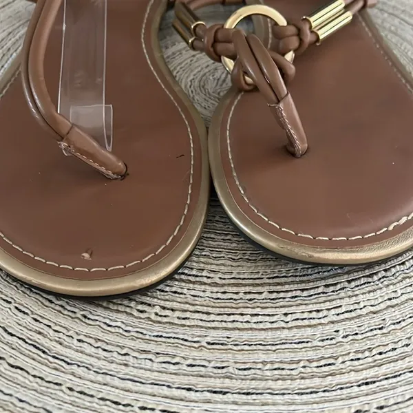 Montego Bay Tan Gold Hardware Thong Slingback Sandals‎ Size 9 - Image 7