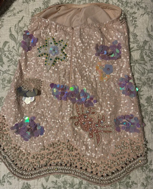 ASOS LUXE embellished ocean pearl encrusted mini dress with sequins in pink - Image 6