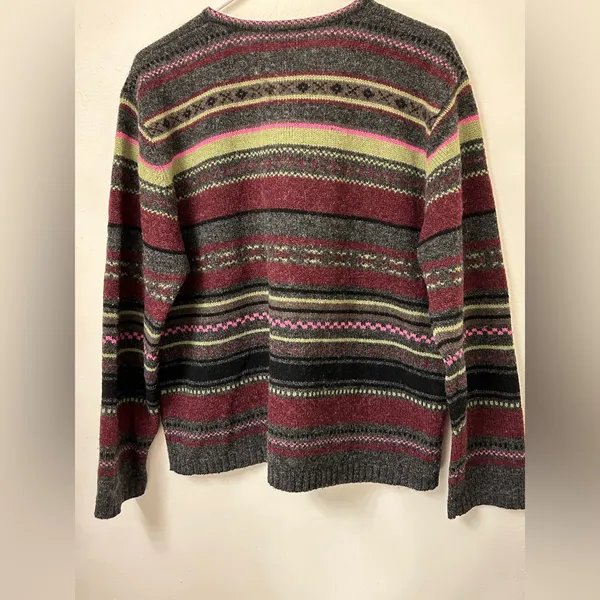 Vintage Field Gear Quarter Zip Striped Red Gray wool Sweater Size Large - Image 2