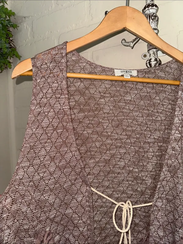 Umgee long vest Sleeveless Lace Panel in Mauve brown medium - Image 3