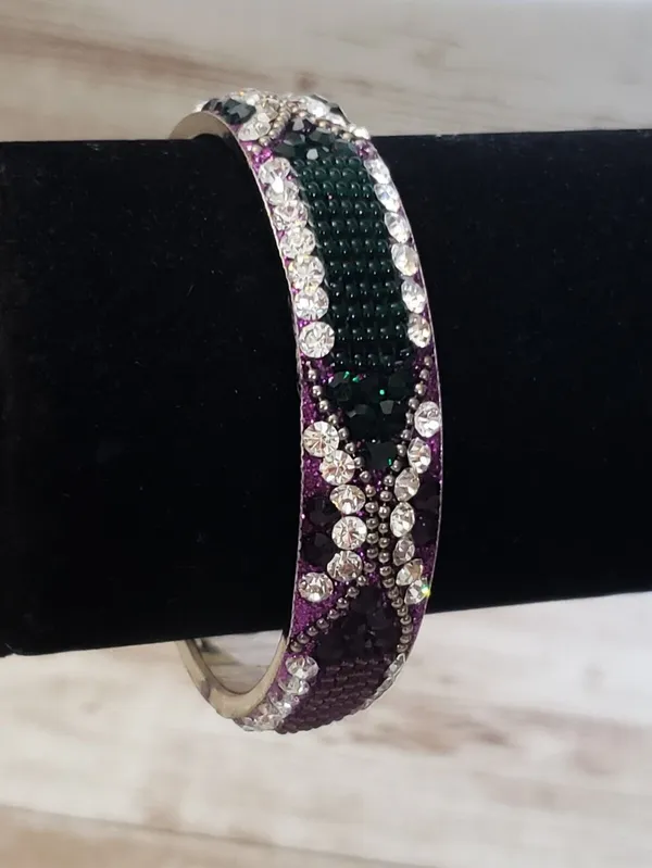 Vintage Bracelet / Bangle Purple & Green Tones with Clear Gems 7" - Image 2