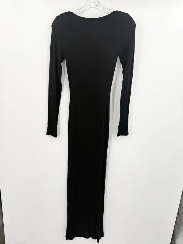 SKIMS Soft Lounge Dress Long Sleeve Square Neck Bodycon‎ Maxi Onyx Black Small - Image 3
