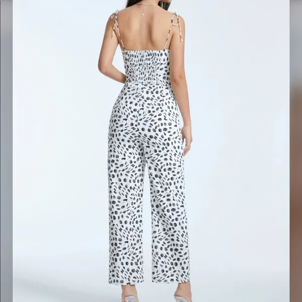 Commense Tie Strap Contrast Print Wide Leg Jumpsuit - Image 2