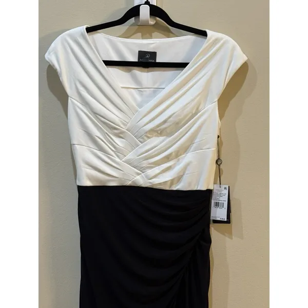 Adrianna Papell Women Pleated Layered Gown Size 4 Black And Ivory Tuxedo Dress - Image 5