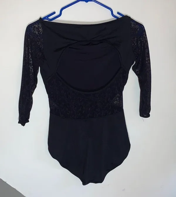 Mirella black long lace sleeve leotard M - Image 4