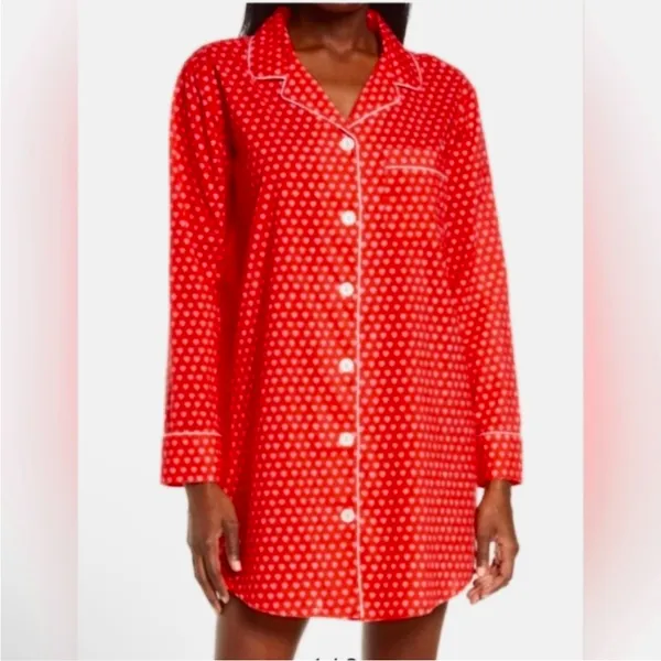 Roller Rabbit Red Pink Heart Button Front Nightgown Sleep Tunic Shirt Medium NEW - Image 2