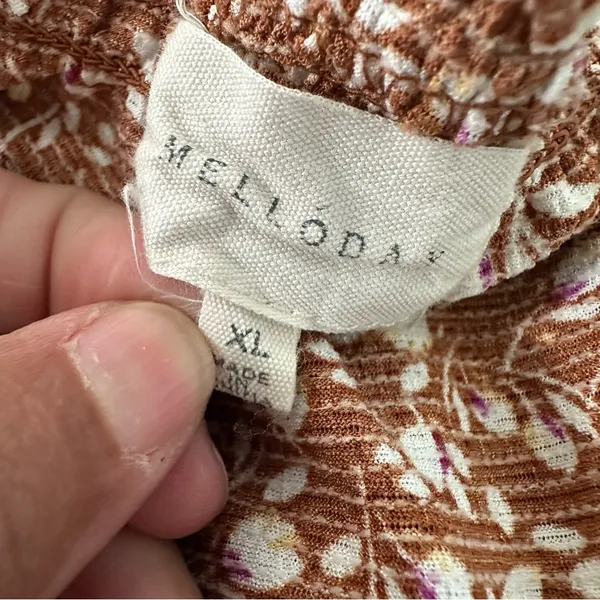 MELLODAY Floral Ruffle Blouse - Brown and White - Image 3