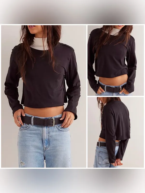 NWOT Free People We The Free The Perfect Long-Sleeve Tee - Black - medium - Image 2