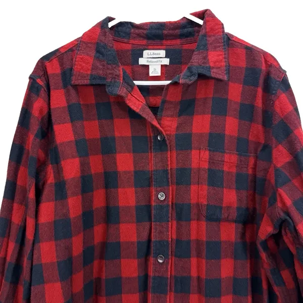 LL Bean Red Buffalo Check Plaid Cotton Flannel Shirt Relaxed Fit Pocket Size XL - Image 3