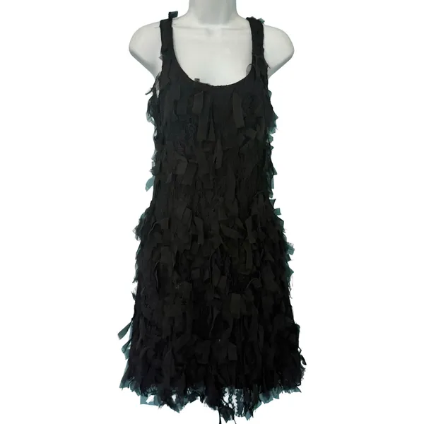 Karen Kane Black Shredded Eyelash Lace Stretch Mini Racerback Dress size XS - Image 3