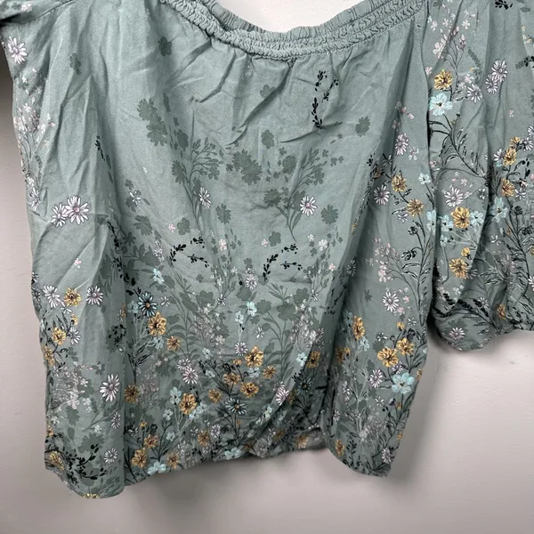 Maurices XL Blouse Womens Boho Green Floral Stretch‎ Neckline Off Shoulder - Image 14