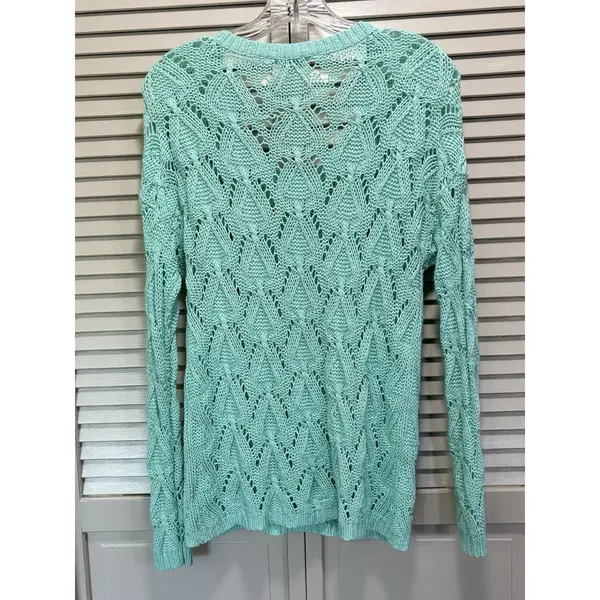 Charming Charlie Open Knit Sweater Scoop Neck Long Sleeve Size M‎ Green - Image 4
