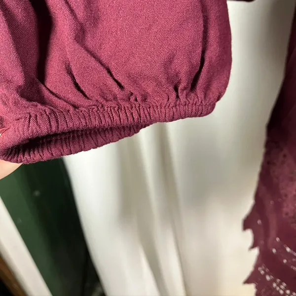 ARIAT Burgundy Long Sleeve Top with Lace Trim‎ Womens Size M - Image 3