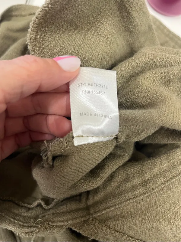 Flat White Olive Green linen blend Cargo Overalls size S - Image 6