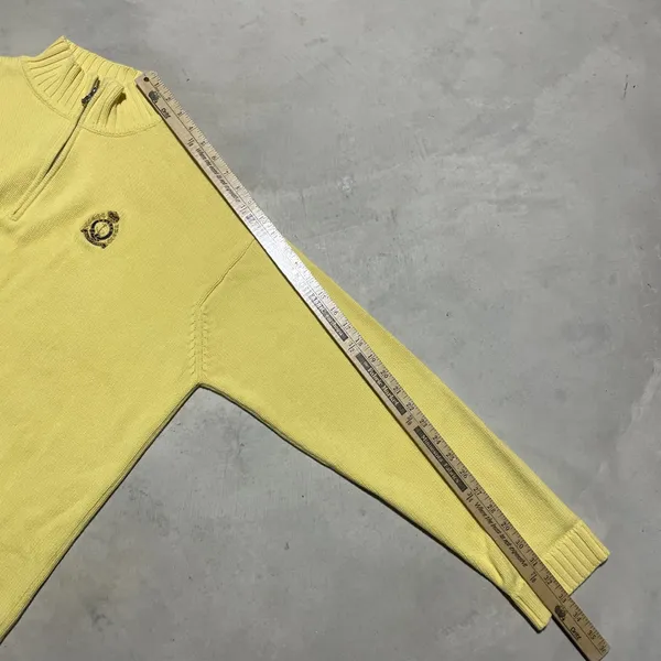 Polo Lauren Ralph Lauren Unisex 1/4 Zip Yellow Knit Cotton Sweater SZ XL Crest - Image 6