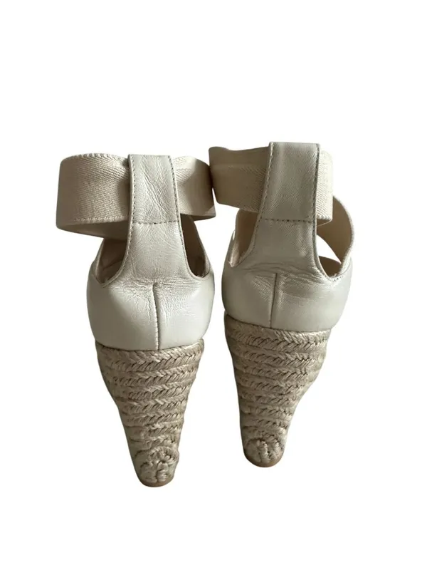 JEAN MICHEL CAZABAT Cream Leather Espadrille Wedges Sandals Size 37 - Image 3