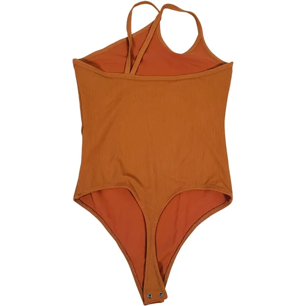Abercrombie One Shoulder Cutout Bodysuit Small Brown Ribbed Night Out Y2K Fall - Image 3