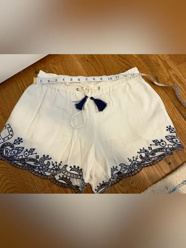 Ella Moss Womens 'Rica' Embroidered Drawstring Shorts White Small - Image 3