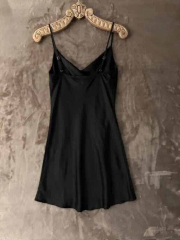 Black Satin Slip Mini Dress Women’s Size M Size M - Image 2