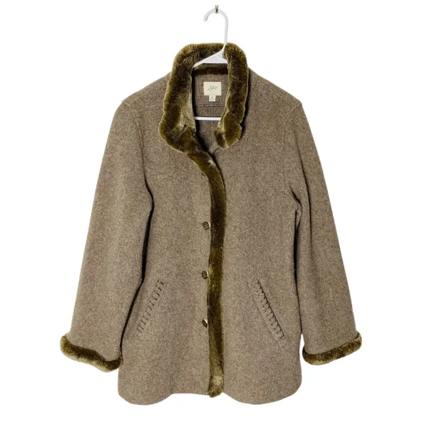 VINTAGE J. JILL Wool Jacket with Faux Fur Trim - Image 3