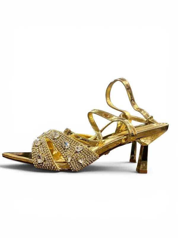 Azalea Wang Ziva Ankle Strap Sandal Gold Rhinestone Heels Size 8 New No Box - Image 3